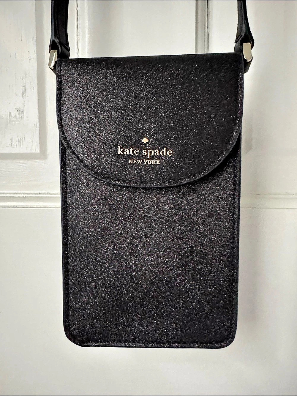 Kate Spade Black Sparkly Crossbody Phone Bag Like New